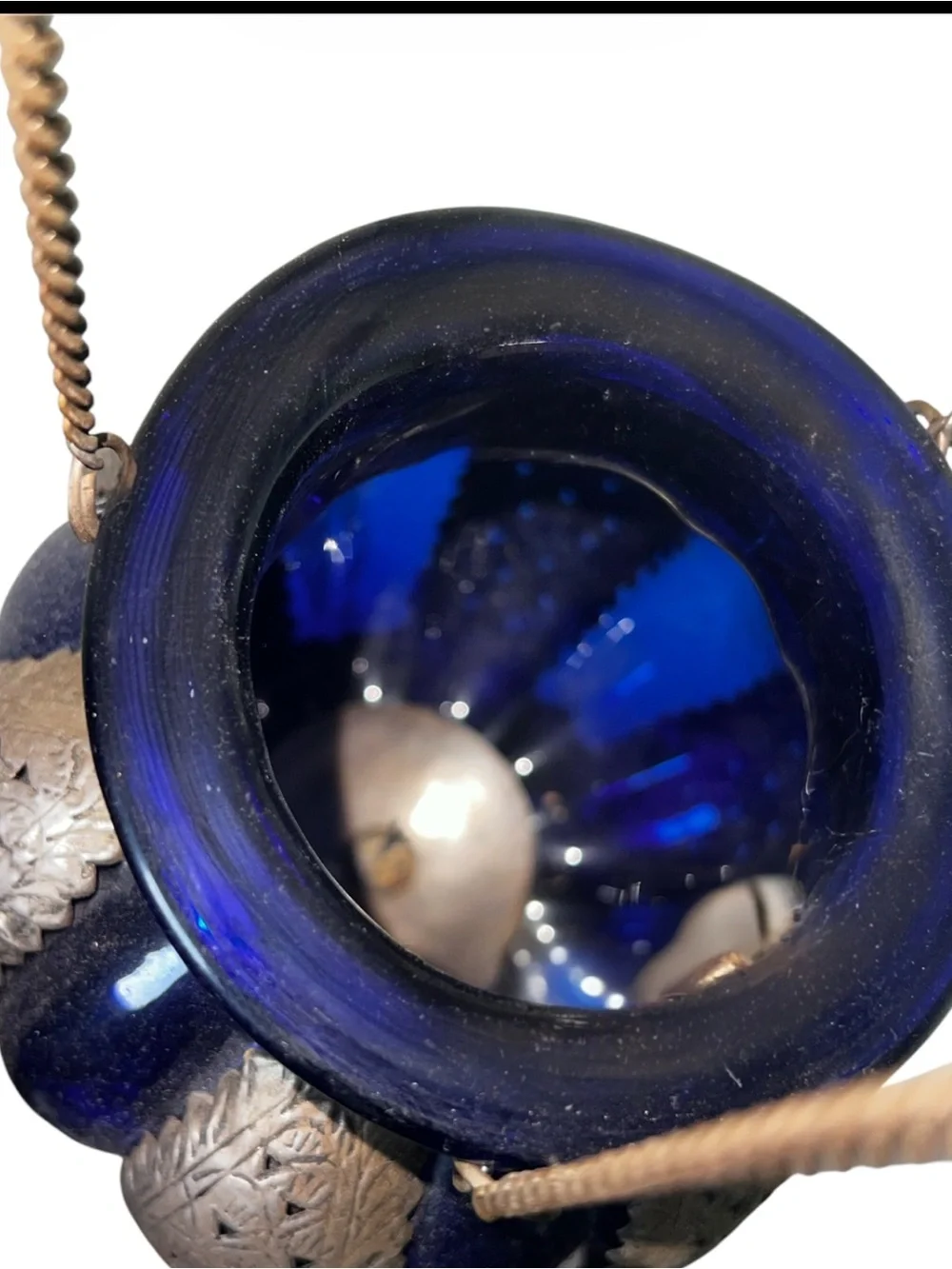 Moroccan-Style Hanging Lantern - Cobalt Blue and Brass